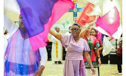 Liturgical dancers participate in the July 6, 2019, closing Mass for the Archbishop Lyke Conference, which celebrates the gifts that African American Catholics bring to liturgies and ministries. (CNS photo/Andrew Rozario, Catholic Standard)