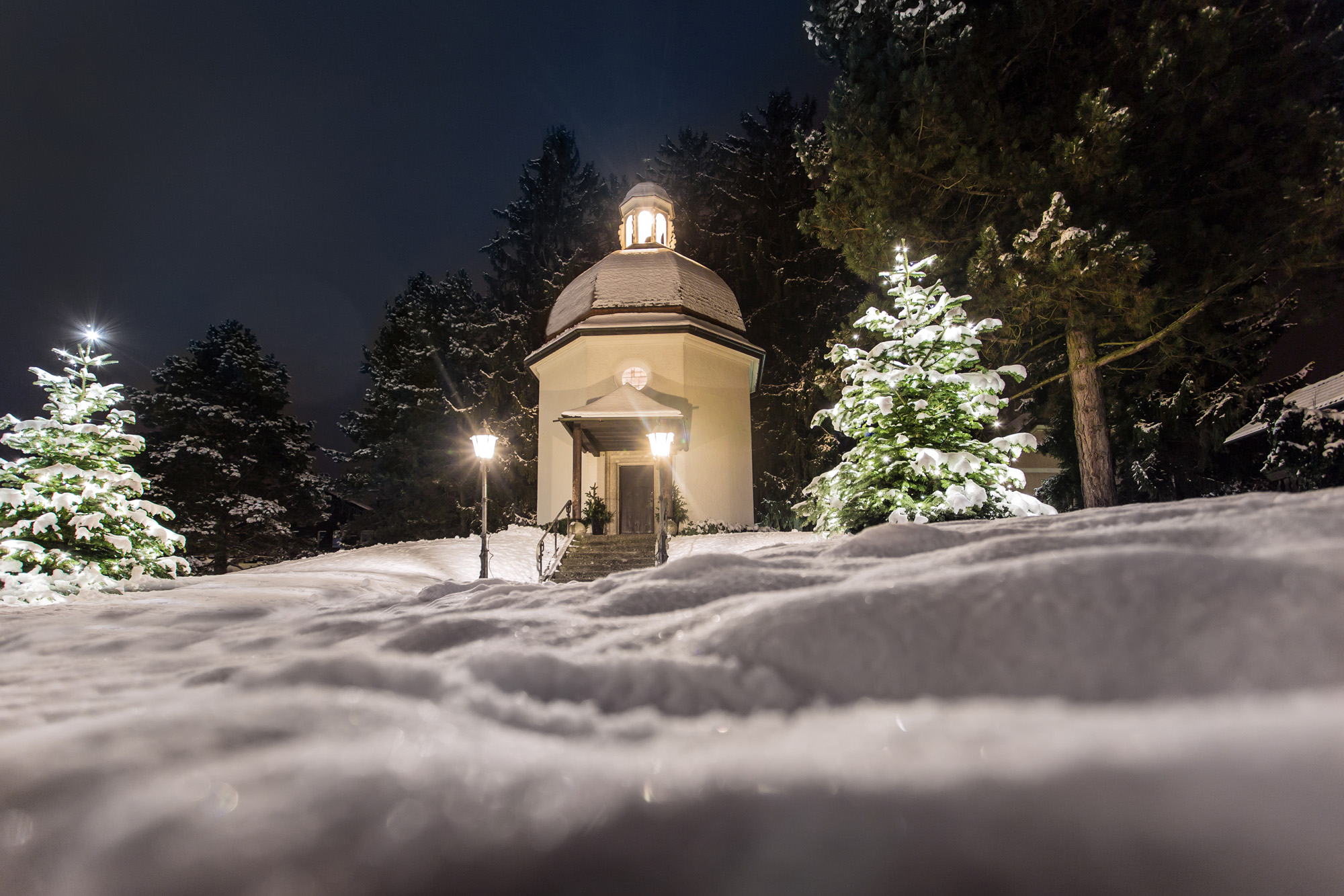 The Silent Night Chapel, which is in the town of Oberndorf in the Austrian state of Salzburg, is a monument to the Christmas carol "Silent Night." The chapel stands on the site of the former St. Nicholas Church, where on Christmas Eve in 1818 the carol was performed for the first time.

(CNS photo/courtesy www.stillenacht.com)