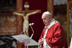 Pope Francis celebrates Pentecost Mass in St. Peter's Basilica at the Vatican May 31, 2020. (CNS photo/Vatican Media) See POPE-PENTECOST May 31, 2020.