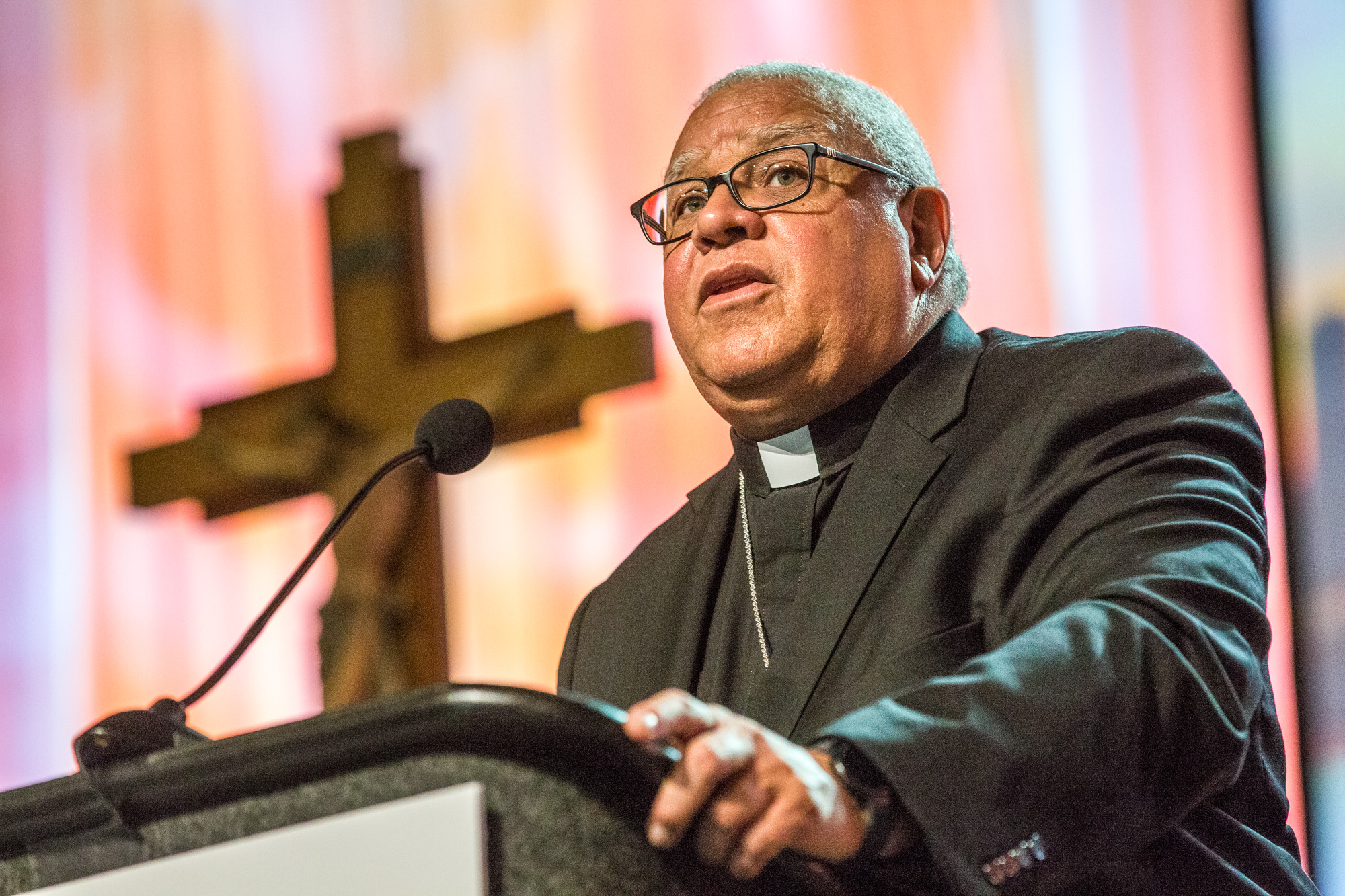 Bishop George V. Murry of Youngstown, Ohio, is seen in St. Louis in this 2017 file photo. Bishop Murry, who submitted his resignation to Pope Francis for health reasons May 26, 2020, died June 5 at Memorial Sloan Kettering Hospital in New York. (CNS photo/Lisa Johnston, St. Louis Review) See OBIT-MURRY June 5, 2020.