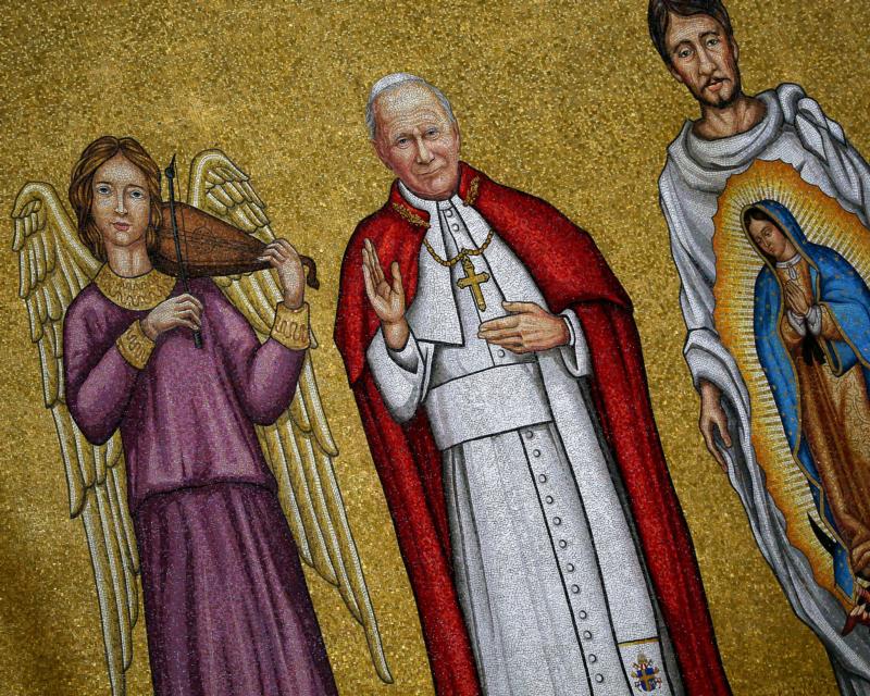 St. John Paul II is depicted on the Trinity Dome at the Basilica of the National Shrine of the Immaculate Conception in Washington. (CNS photo/Tyler Orsburn) See JOHN-PAUL-II-CENTENARY-CONCERT July 2, 2020.