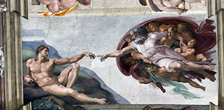 "The Creation of Adam" by Michelangelo Buonarroti is pictured in the Sistine Chapel in the Vatican Museums in this Feb. 21, 2020, file photo. The Vatican announced March 8 that the Vatican Museums will be closed until April 3 as a precaution against spread of the coronavirus. Also closed for the same duration are the necropolis under St. Peter's Basilica, museums at the pontifical villa at Castel Gandolfo, and the museums of the papal basilicas. (CNS photo/Paul Haring) See VATICAN-COVID-CLOSURES March 9, 2020.