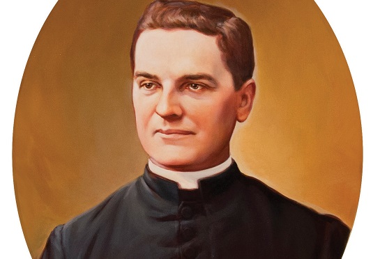 Father McGivney portrait by Chas Fagen, 2016. Edited image.