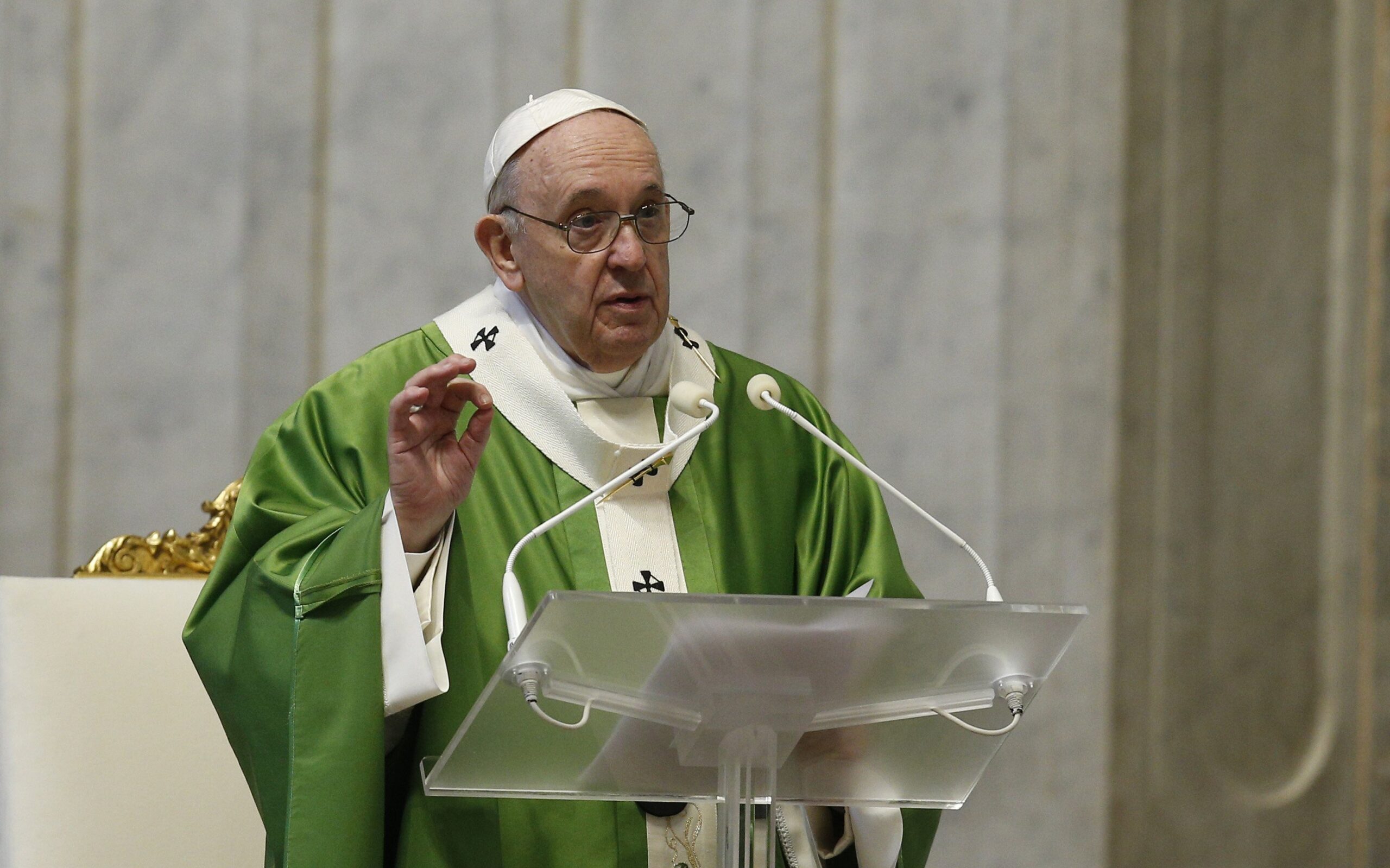 Pope Francis gives the homily as he celebrates Mass marking World Day of the Poor in St. Peter's Basilica at the Vatican Nov. 15, 2020. (CNS photo/Paul Haring)