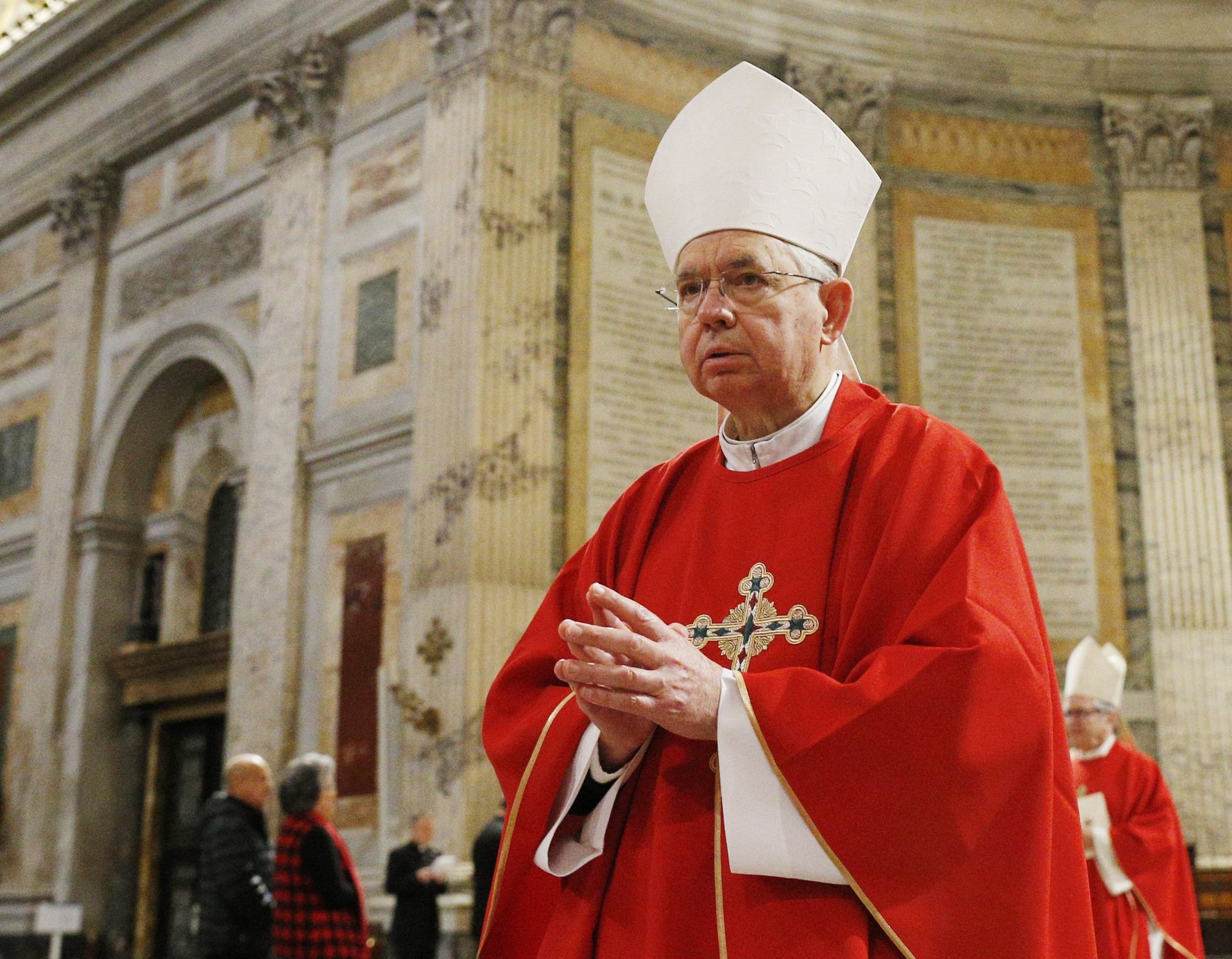 Archbishop José H. Gomez of Los Angeles, president of the U.S. Conference of Catholic Bishops, is seen at the Basilica of St. Paul Outside the Walls in Rome Jan. 31, 2020. (CNS photo/Paul Haring)