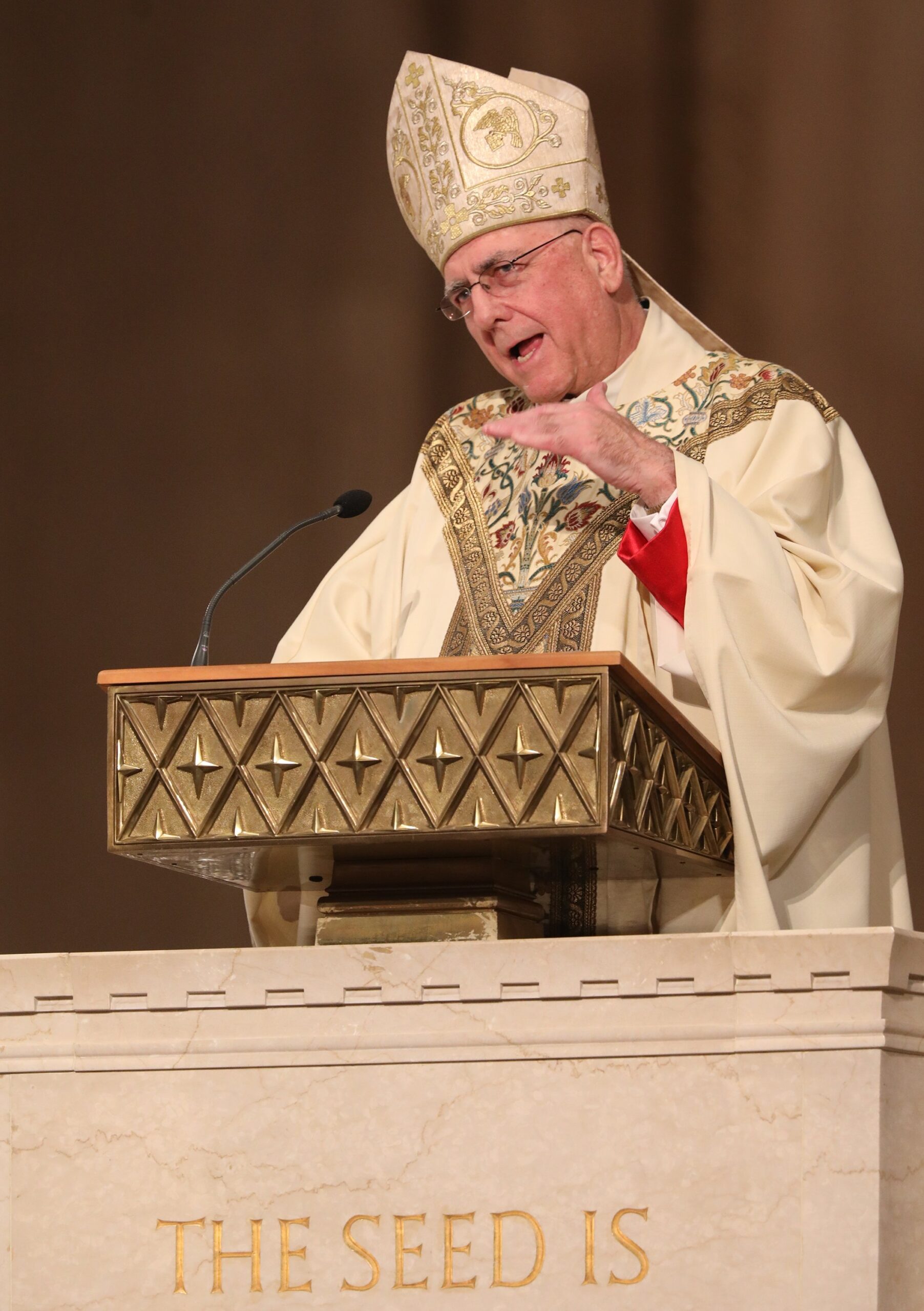 Archbishop Joseph F. Naumann of Kansas City, Kan., chairman of the U.S. bishops' Committee on Pro-Life Activities, delivers the homily during the opening Mass of the National Prayer Vigil for Life Jan. 23, 2020, at the Basilica of the National Shrine of the Immaculate Conception in Washington. (CNS photo/Bob Roller)