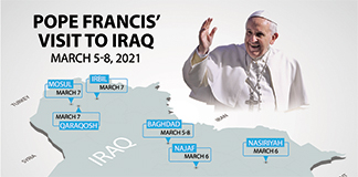 Pope Francis is scheduled to visit six cities during his March 5-8 visit to Iraq. (CNS graphic/Todd Habiger, the Leaven)