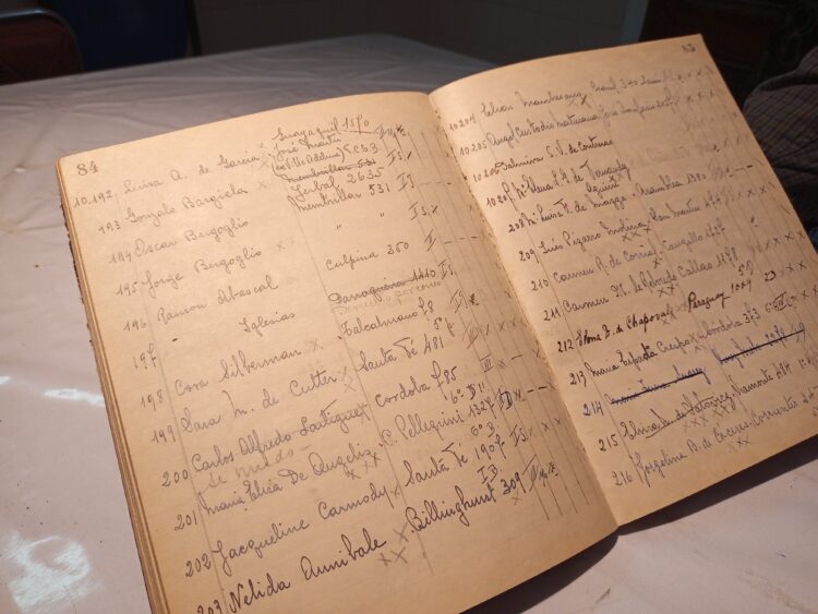The name Jorge Bergoglio, the future Pope Francis, is seen in a registry for overnight eucharistic adoration at the Basilica of the Blessed Sacrament in Buenos Aires, Argentina, in this recent photo. The pope said he was moved by this photo showing his participation in adoration as a young man between 1954 and 1955, when he was 18-19 years old. (CNS photo/Lucas Schaerer)