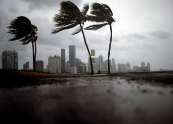 Miami's skyline is seen before the arrival of Hurricane Irma Sept. 9, 2017. (CNS photo/Carlos Barria, Reuters)