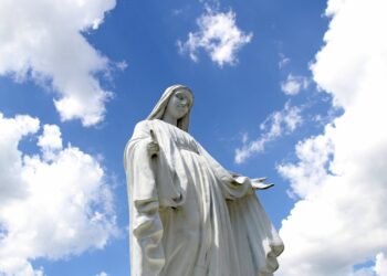 A statue of Mary overlooks the grounds of St. Jude Church in Mastic Beach, N.Y., Aug. 4, 2013. Mary's assumption into heaven reminds people that they, too, are called to the same "glorious destiny," Pope Francis said during his Angelus Aug. 15, 2021. (CNS photo/Gregory A. Shemitz)