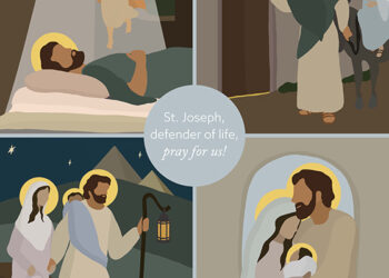 This is the poster for Respect Life Month 2021 observed in October by the U.S. Catholic Church. As part of the Year of St. Joseph declared by Pope Francis, this year’s celebration "highlights the example of that great saint," said a Sept. 27 statement from Archbishop Joseph F. Naumann of Kansas City, Kansas, who is chairman of the U.S. Conference of Catholic Bishops’ Committee on Pro-Life Activities. Oct. 3 is Respect Life Sunday. (CNS photo/courtesy RespectLife.org)