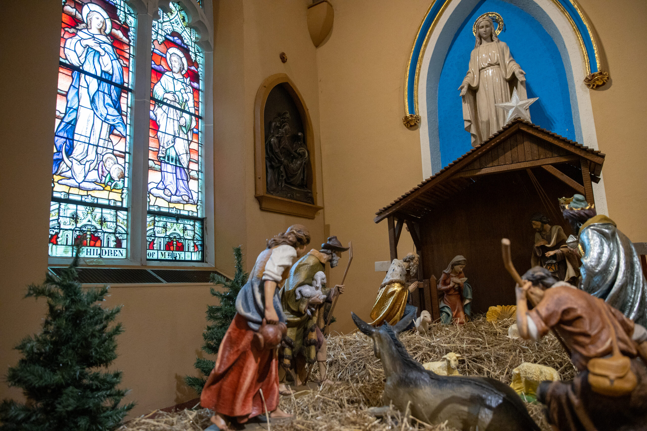 A Nativity sits in Camden’s Cathedral of the Immaculate Conception. There are many days in the Christmas season to celebrate and remember the tremendous mystery, “The word became flesh and made his dwelling among us,” Bishop Sullivan writes.  (Dave Hernandez)