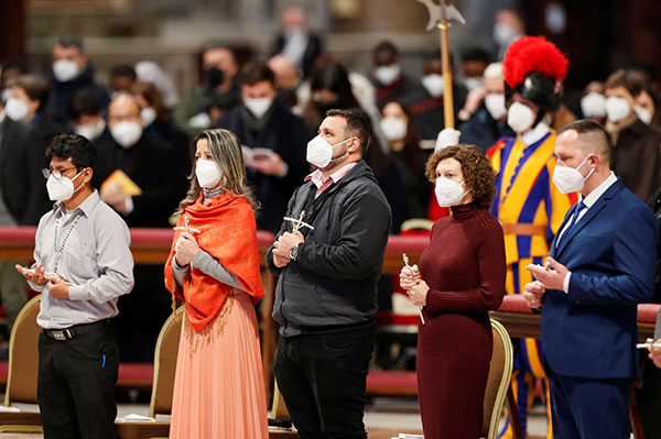 Catechists attend Pope Francis' celebration of Mass marking Sunday of the Word of God in St. Peter's Basilica at the Vatican Jan. 23, 2022. At the Mass, the pope formally installed women and men in the ministries of lector and catechist. (CNS photo/Remo Casilli, Reuters)
