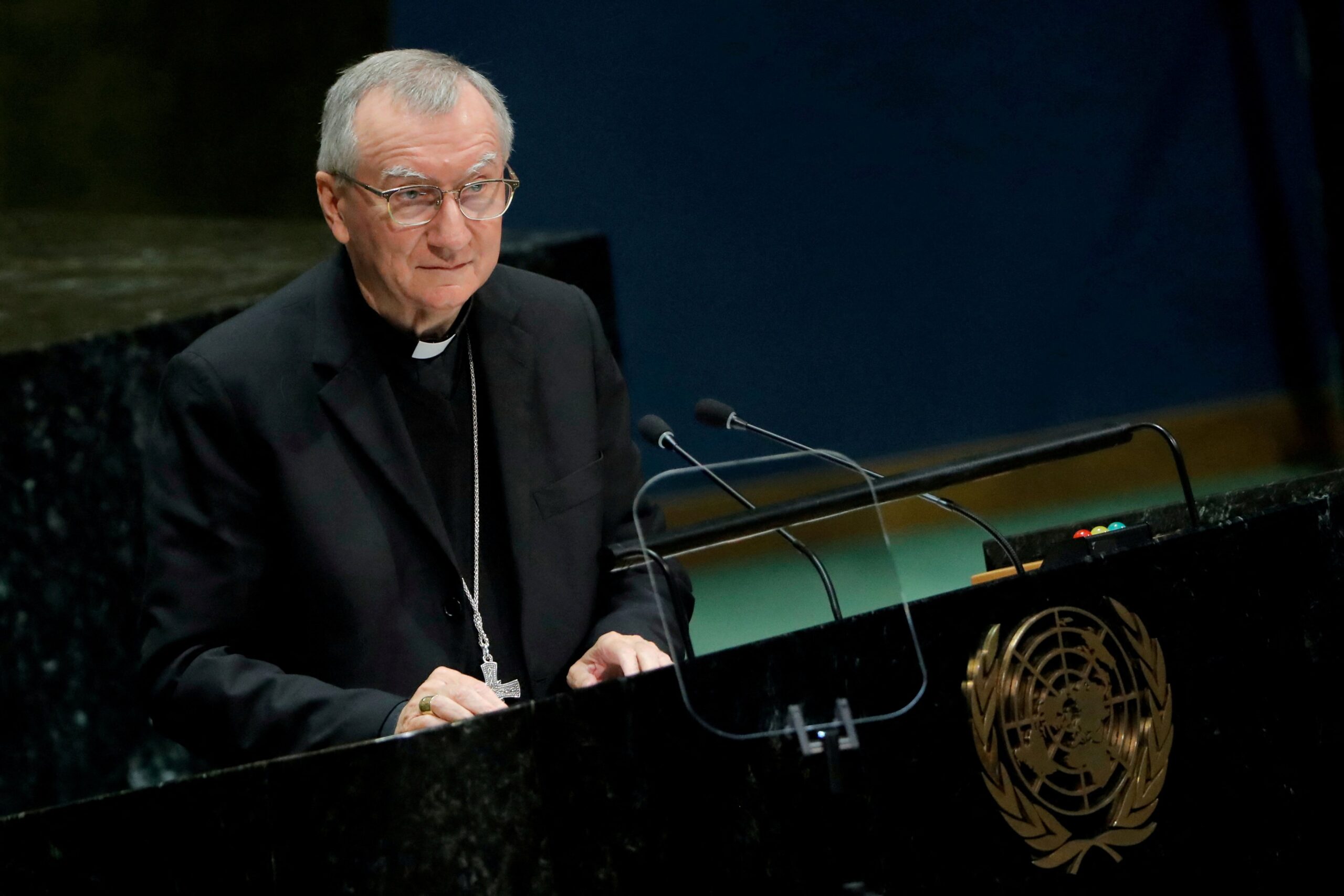 Cardinal Pietro Parolin, Vatican secretary of state, speaks at the U.N. headquarters in New York Sept. 28, 2019. (CNS photo/Brendan McDermid, Reuters)