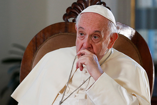 Pope Francis looks on during an exclusive interview with Reuters at the Vatican July 2, 2022. (CNS photo/Remo Casilli, Reuters)