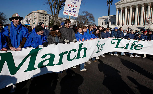 Pro-life advocates walk past the Supreme Court building in Washington during the March for Life in this file photo. (CNS photo/Bob Roller)