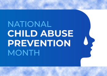National Child Abuse Prevention Month banner design template. Celebrate annual in April in United States. Silhouette of child with tear. Concept of children protection and safety.