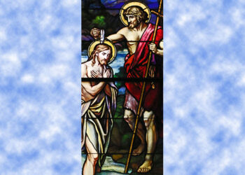 Christ's baptism by St. John the Baptist at the Jordan River is depicted in a stained-glass window at the Co-Cathedral of St. Joseph in Brooklyn, N.Y. During Advent, we are extolled to prepare the way of the Lord, and are given the example of John the Baptist, the voice crying out in the wilderness. (CNS photo/Gregory A. Shemitz)