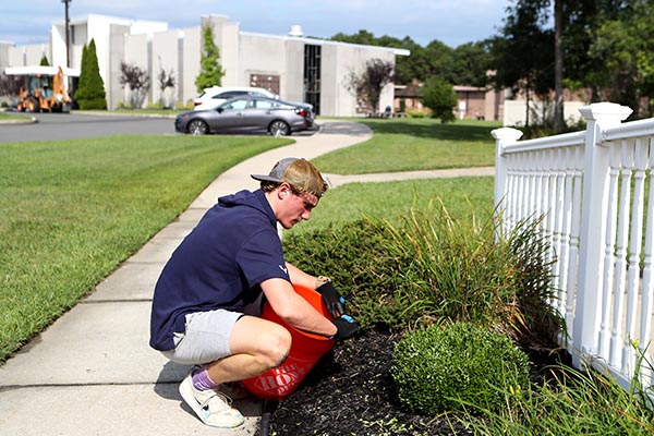 Teenagers volunteer their time cleaning up brush at Holy Cross Cemetery in Mays Landing during the annual Summer in the City immersion experience, Friday, Aug. 18, 2023. (Lori M. Nichols for Catholic Star Herald)