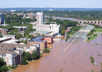 Roads are covered in floodwaters caused by the remnants of Tropical Storm Ida in New Brunswick, N.J., Sept. 2, 2021, which brought drenching rain, flash floods and tornadoes to parts of the Northeast. (CNS photo/Drone Base, Reuters)