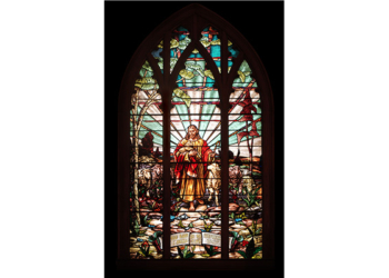 stained glass window with Jesus