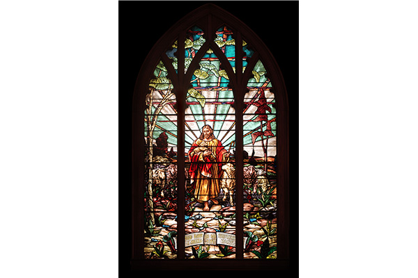 stained glass window with Jesus