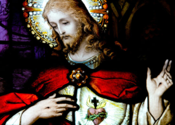 The Sacred Heart of Jesus is depicted in this stained-glass window. In his most recent column, Bishop Sullivan writes, “The image of the Sacred Heart of Jesus is a very ‘fleshy’ image because it is a human heart, and at the same time, a ‘celestial’ image because that human heart beats in the Son of God.”
Getty Images