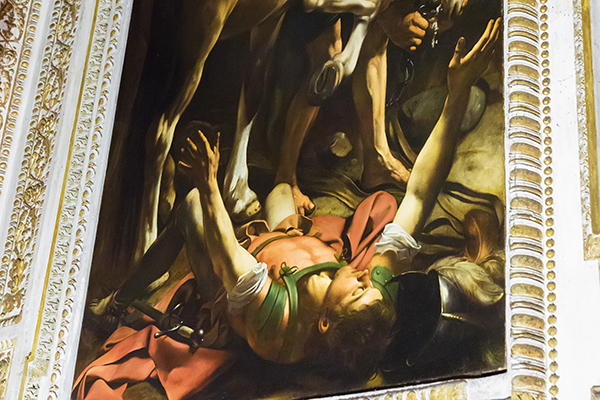 Rome, Italy – March 20, 2018: Conversion of Saint Paul by Caravaggio in Cerasi Chapel in Basilica of Santa Maria del Popolo