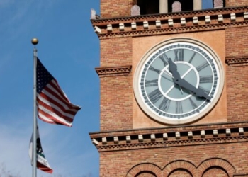 The clock tower of St. Andrew's Catholic Church is seen Jan. 24 in Pasadena, Calif. (CNS photo/Mario Anzuoni, Reuters)