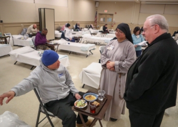 Bishop Sullivan visits the Code Blue shelter run by the Franciscan Sisters of the Renewal, Quaremba Hall, Atlantic City, Wednesday, Jan. 22, 2025.