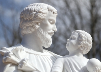 A statue of St. Joseph and the Christ Child is pictured at Jesus the Divine Word Church in Huntington, Md., April 1, 2022. The United States Conference of Catholic Bishops- organized Novena to St. Joseph for all whose life stories include adoption begins March 10 and ends March 18, 2025, the day before the feast of St. Joseph. (OSV News photo/Bob Roller)