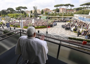 Pope Francis greets well-wishers at Rome's Gemelli hospital before returning to the Vatican March 23, 2025, after 38 days of treatment at the hospital. Pope Francis, formerly Argentine Cardinal Jorge Mario Bergoglio, died April 21 at age 88. (CNS photo/Vatican Media)