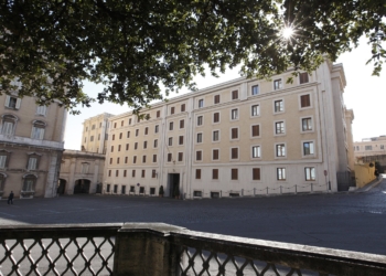 The Domus Sanctae Marthae, the residence where cardinal electors will rest during the conclave, is pictured at the Vatican Feb. 19. (CNS photo/Paul Haring) (Feb. 19, 2013) See CONCLAVE-RESIDENCE Feb. 19, 2013.