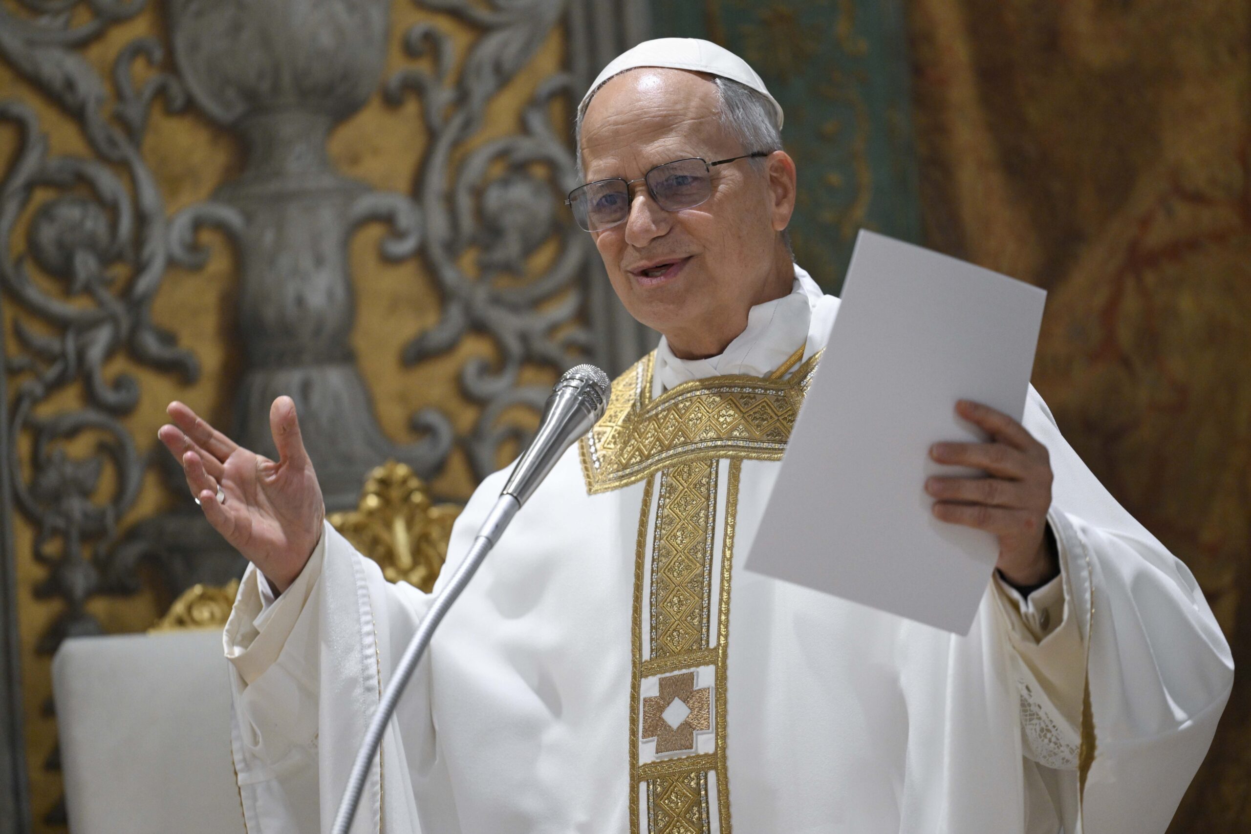 Pope Leo XIV celebrates his first Mass as pope with the cardinals who elected him in the Sistine Chapel at the Vatican May 9, 2025. (CNS photo/Vatican Media)
