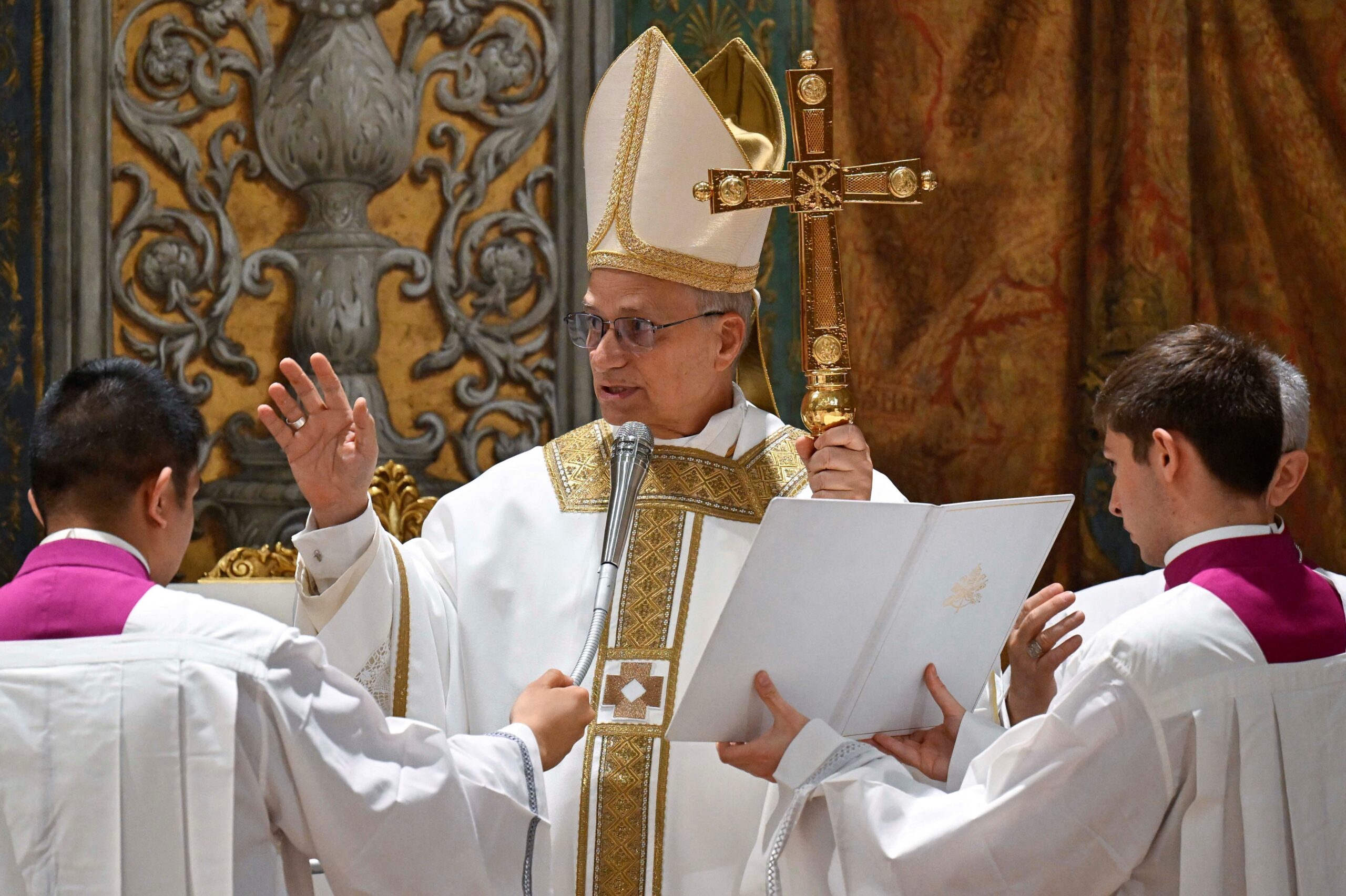 Pope Leo XIV leads his first Mass as pontiff in the Sistine Chapel at the Vatican May 9, 2025. Pope Leo, formerly Cardinal Robert Francis Prevost, became the first American pope in history the previous day. (OSV News photo/Mario Tomassetti, Vatican media via Reuters)