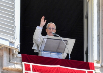 Pope Leo XIV gives his blessing to people gathered in St. Peter’s Square during the recitation of the “Regina Coeli” at the Vatican May 25, 2025. (CNS photo/Vatican Media)
