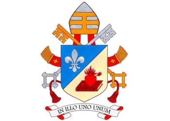 Pope Leo XIV's coat of arms with his episcopal motto, "In Illo uno unum," literally "In the One (Christ), we are one," is seen in an image published by the Vatican Secretariat of State May 10, 2025. (CNS photo/Vatican Media)