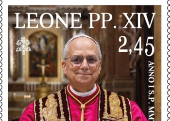A Vatican stamp featuring the official portrait of Pope Leo XIV is seen in this image released May 27, 2025. (CNS photo/courtesy of Vatican stamp and coin office)