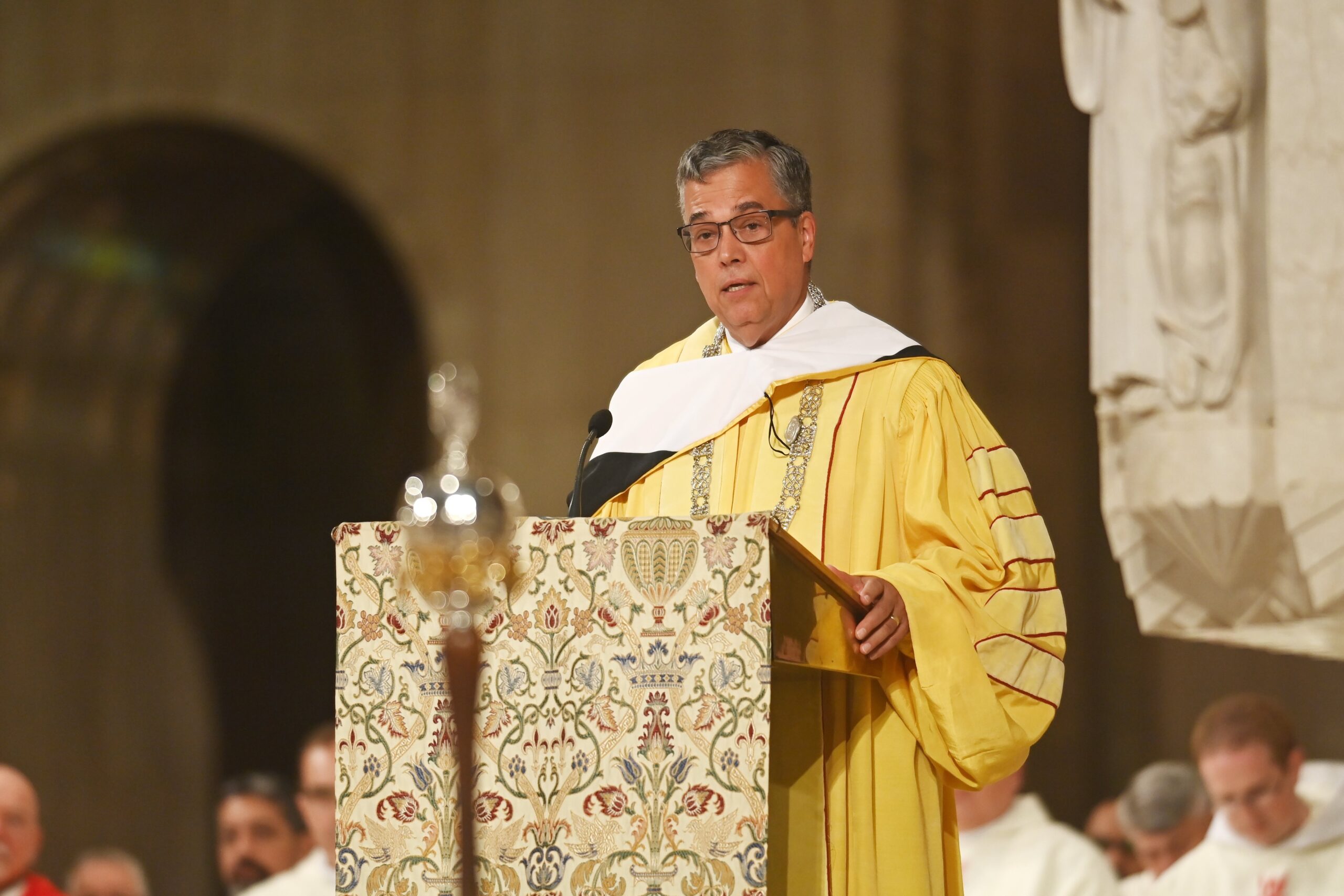 Peter Kilpatrick, the new president of The Catholic University of America, speaks during the Sept. 1, 2022, Mass of the Holy Spirit at the Basilica of the National Shrine of the Immaculate Conception in Washington, opening the academic year for CUA. Kilpatrick spoke at the second convening of the Commission on Faith-Based Colleges and Universities of the American Council on Education at the John F. Kennedy Center for the Performing Arts in Washington June 9, 2025. (OSV News photo/Patrick G. Ryan, courtesy The Catholic University of America)
