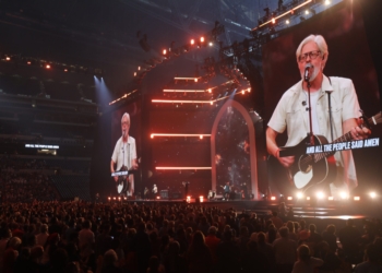 Catholic musician Matt Maher performs during the July 20, 2024, revival night of the National Eucharistic Congress at Lucas Oil Stadium in Indianapolis. (OSV News photo/Bob Roller)