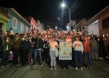 Protesters join a nightly march in Viotá, Colombia, June 26, 2025, with hundreds of residents carrying candles and banners bearing photos of Father Carlos Jaimes Guerrero. Colombian authorities say Father Guerrero has been released; the 30-year-old Augustinian priest vanished June 17 near Viotá, southwest of Bogotá. (OSV News photo/local government Facebook page)