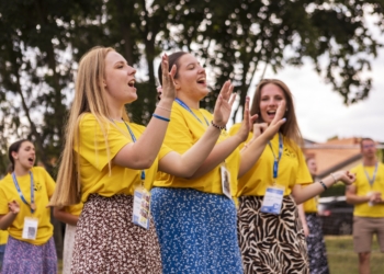 Girls sing and pray at the jubilee pilgrimage of the Foundation "Work of the New Millenium,"  July 19, 2025 in Częstochowa, Poland. The 2025 annual pilgrimage and camp was not just a traditional summer gathering -- it marked the 25th anniversary of the foundation, a vibrant "living memorial" to St. John Paul II, supporting talented youth from underprivileged backgrounds. (OSV News photo/courtesy Work of the New Millenium)