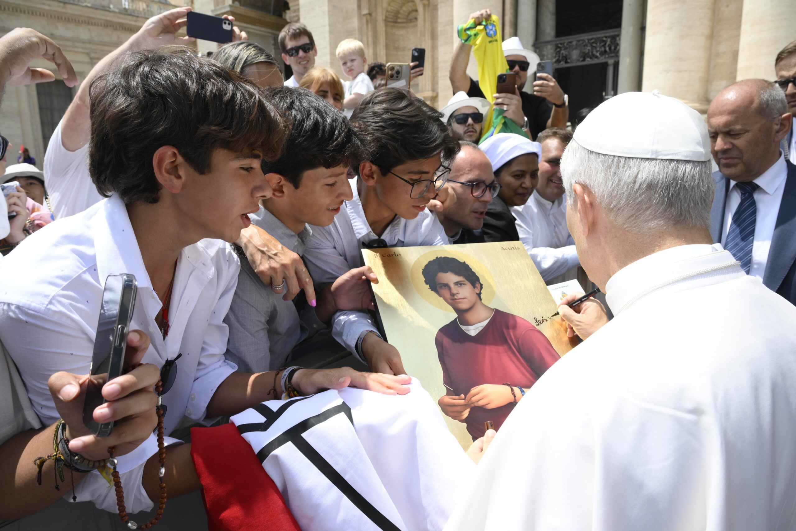 Pope Leo XIV greets visitors in St. Peter's Square after his general audience at the Vatican June 18, 2025. (CNS photo/Vatican Media)