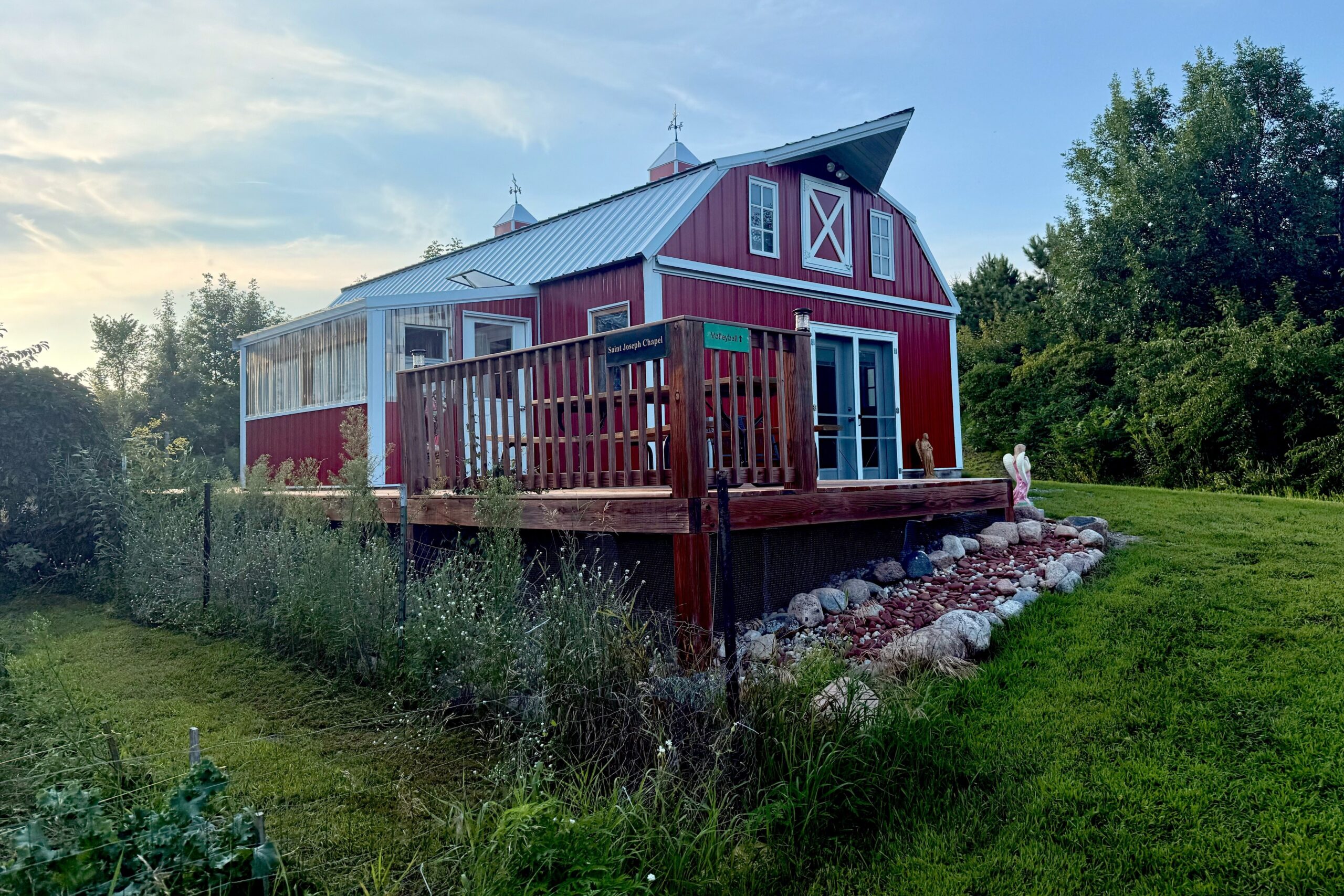 The chapel on the St. Joseph Preserve property, a converted barn that houses several pieces of holy art and a number of relics, is pictured in Paynesville Township, Minn., Aug. XX, 2025.  Molly Zimmerman and her husband Randy purchased and dedicated 340 acres of land in Paynesville Township to create the preserve, a rustic retreat for Catholic renewal, where she hopes people will find peace. (OSV News photo/Dianne Towalski, The Central Minnesota Catholic)