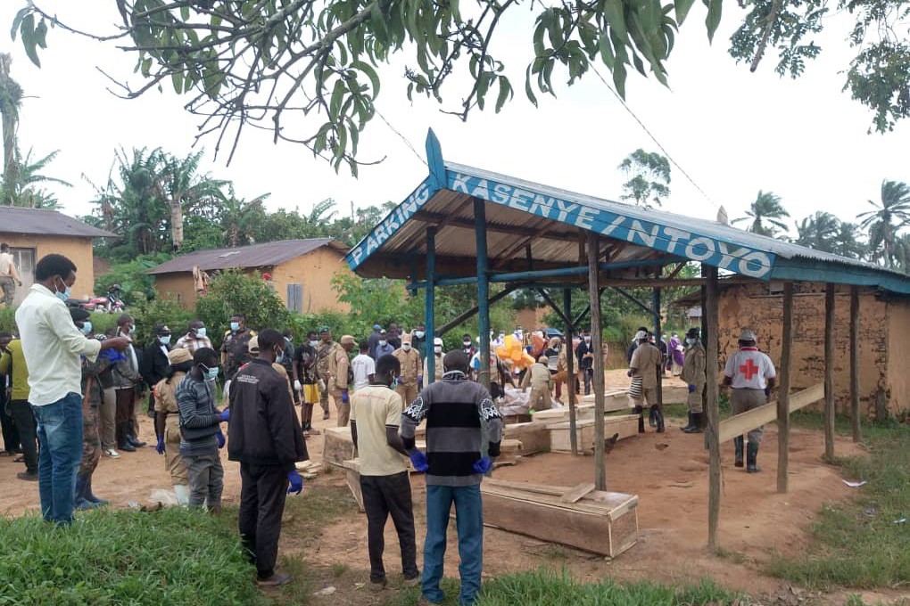 People attend the burial of victims of a Sept. 8-9, 2025, massacre in Ntoyo, in the area of the Catholic parish of St. Joseph of Manguredjipa, in the Congolese province of North Kivu. According to local sources close to the charity, the massacre -- attributed to the Allied Democratic Forces -- left at least 64 dead, many of whom were killed while taking part in a wake. (OSV News photo/courtesy Aid to the Church)