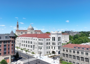 A drone photo shows the campus of The Catholic University of America in Washington May 31, 2024. The university's Busch School of Business will inaugurate its first Master of Business Administration program in late August 2025, with an online version starting in January 2026. (OSV News photo/courtesy Catholic University of America)