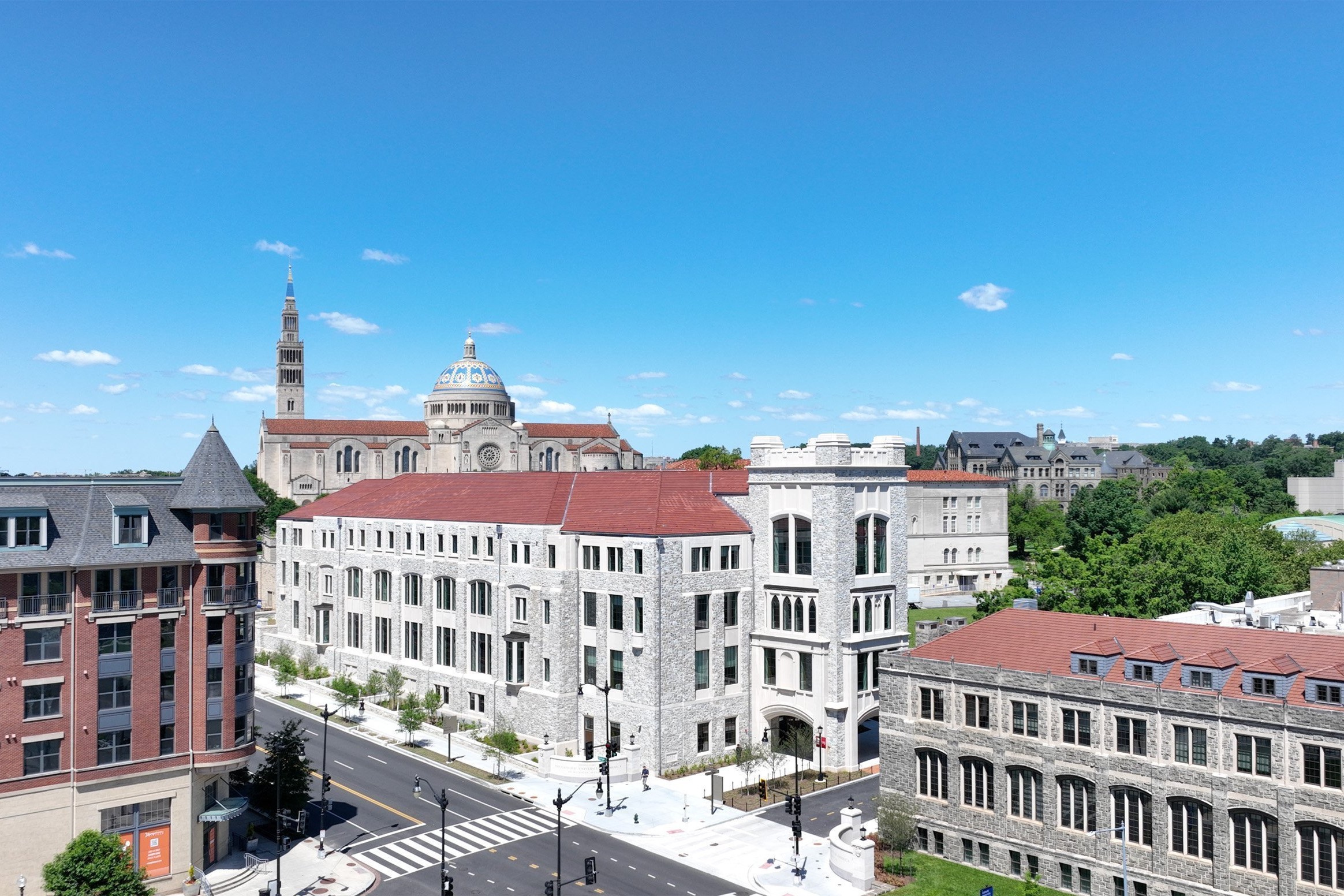A drone photo shows the campus of The Catholic University of America in Washington May 31, 2024. The university's Busch School of Business will inaugurate its first Master of Business Administration program in late August 2025, with an online version starting in January 2026. (OSV News photo/courtesy Catholic University of America)