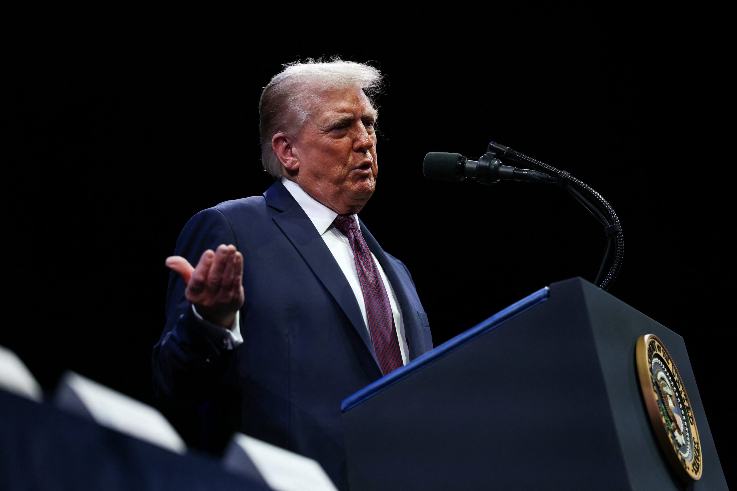 U.S. President Donald Trump delivers remarks to the White House Religious Liberty Commission at the Museum of the Bible, in Washington Sept. 8, 2025. (OSV News photo/Evelyn Hockstein, Reuters)
