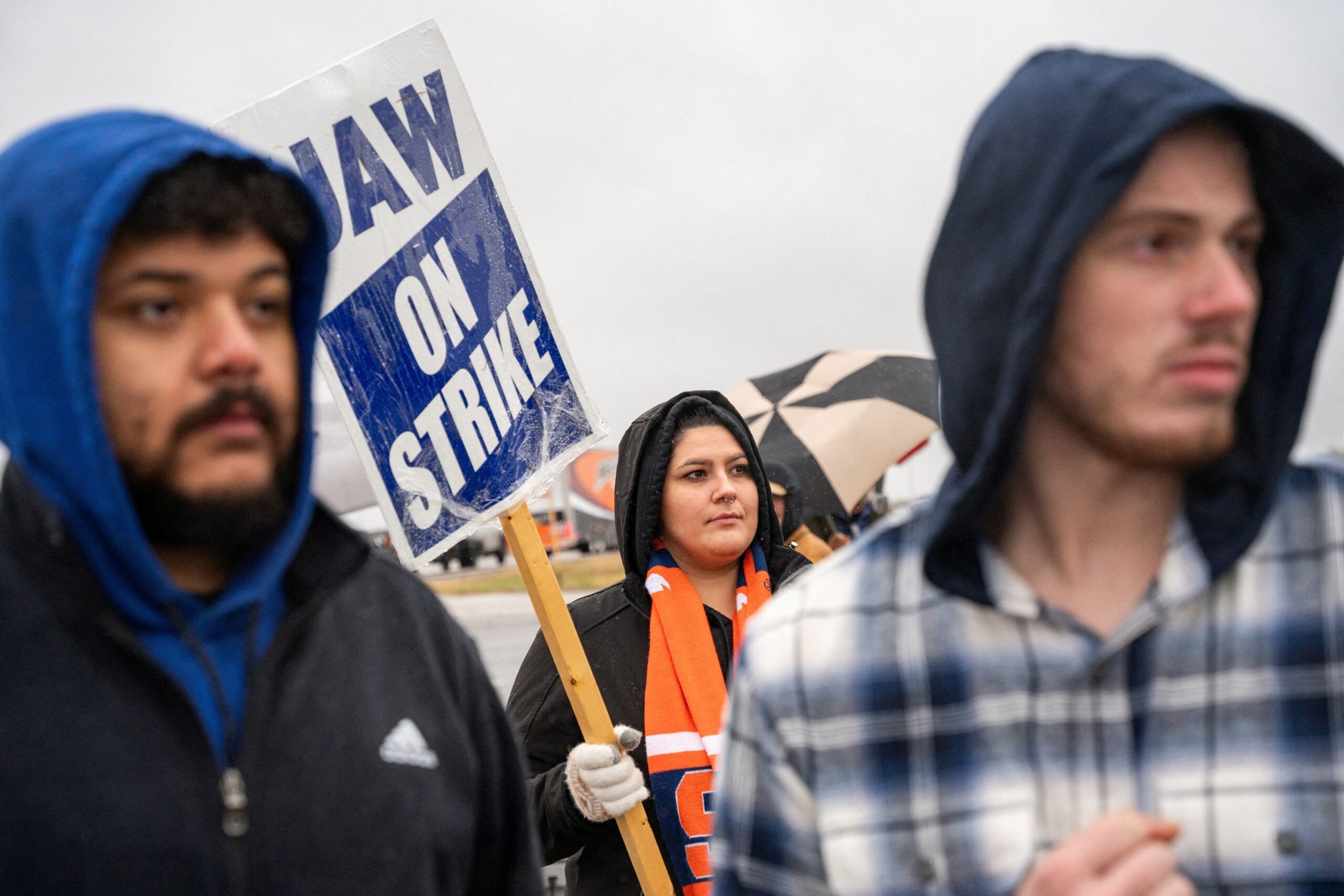 United Auto Worker members picket General Motors outside the engine plant in Spring Hill, Tenn., Oct. 30, 2023.  (OSV News photo/Seth Herald, Reuters)