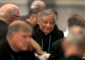 Retired Chicago Auxiliary Bishop Joseph N. Perry, chair of the U.S. Conference of Catholic Bishops' Ad Hoc Committee on Racism and the USCCB Subcommittee on African American Affairs, smiles during a Nov. 14, 2023, session of the USCCB's fall general assembly in Baltimore. (OSV News photo/Bob Roller)